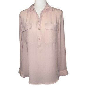 Ann Taylor Cap Long Sleeve Pink Sheer Blouse Size M